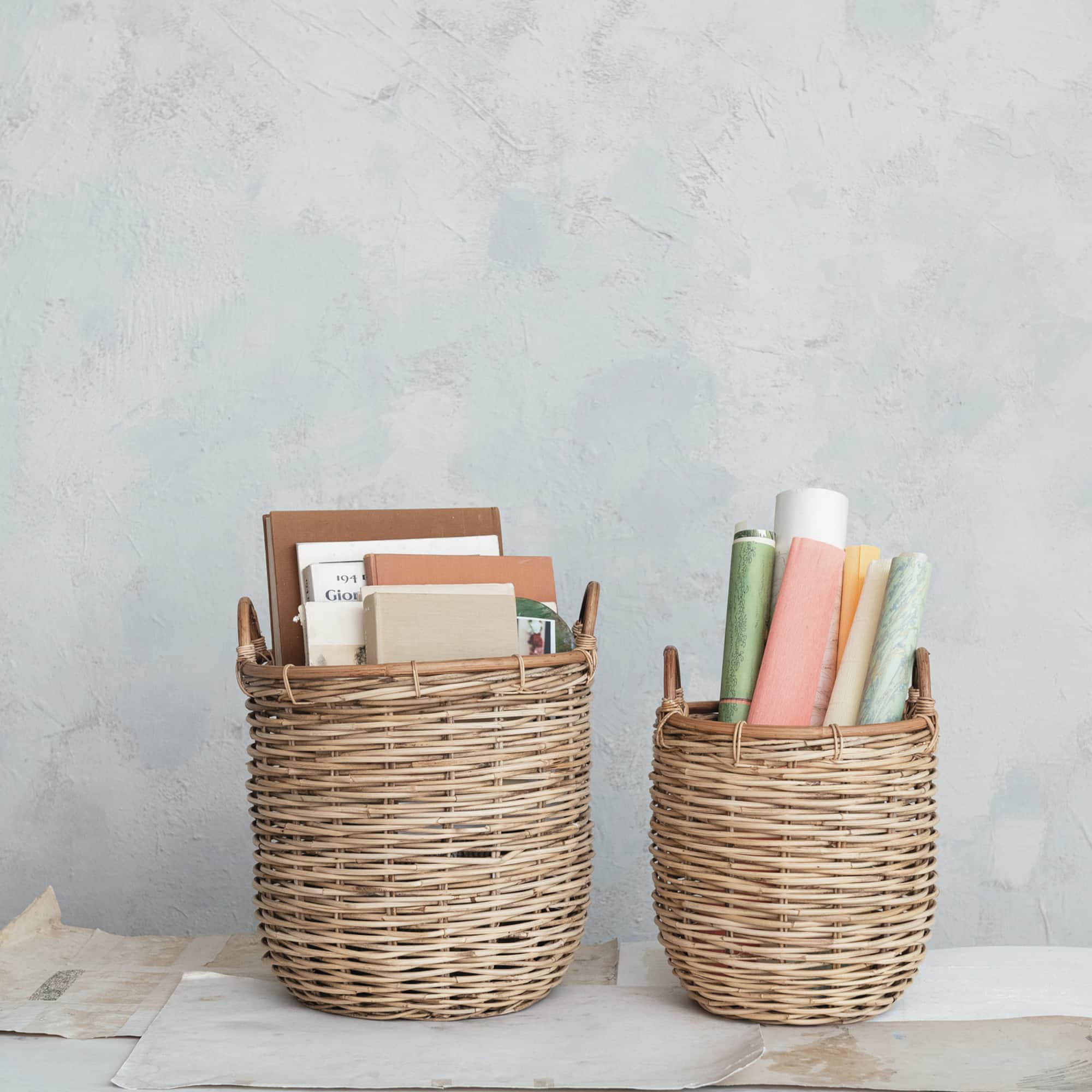 Hello Honey® Natural Brown Hand Woven Rattan Basket Set with Handles